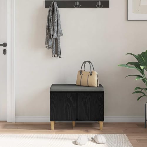 Banc avec coussin antidérapant et espace rangement chêne noir - 3