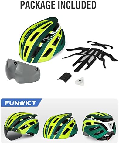 FUNWICT Bike Helmet for Men Women Adults, Lightweight Cycle Bicycle Helmet with Detachable Magnetic Goggles Visor and LED Light, Adjustable MTB Mountain Bike Helmet 57-61 CM