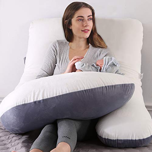 Cden Pregnancy Pillow, J Shaped Full Body Pillow 57", Maternity Pillow Support For Back, Legs, Neck, Hips For Pregnant Women With Removable Washable Velvet Cover(Grey/White) #TOP3