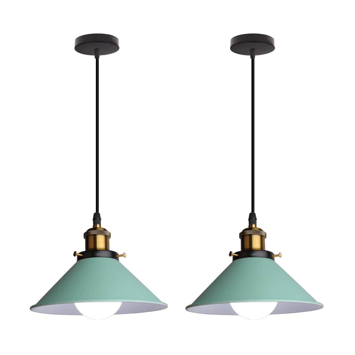 Hongho Lámpara Colgante de Techo LED Moderna Lámpara Techo Metal E27 para Salon Comedor Habitacion Gris Verde Azul Rosa Amarillo (Verde 2pcs)