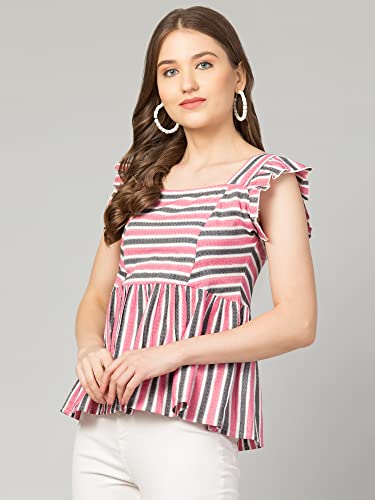 Image of ZUVINO Striped Cotton Tops for Women || Sleeveless Peplum Tops for Women || Stylish Summer Tops for Women.