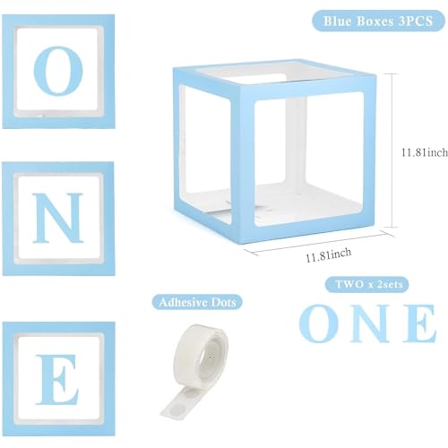 Image of Rozi Decoration Paper Blue One Balloon Box For 1St Birthday Parties Decorations Set Of 3 Box First Birthday Balloons Box, Happy Birthday Decoration For 1St Year Balloons Box Decor
