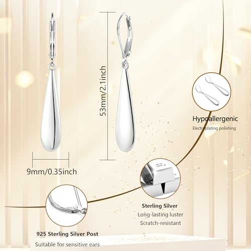 925 Sterling Silver Long Teardrop Dangle Earrings for Women Hypoallergenic Drop Leverback Earrings Trendy Silver Long Teardrop Dangle Earings for Jewelry Gifts4