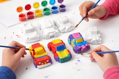 Image of EXPESIA DIY Sports Car Painting Kit for Kids, Plaster Toy Cars, with Paints and Brush, Creative Art and Craft Activity, Ages 3+