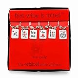 Wine Things Mahjong Wine Charms, Zinc Alloy Wine Glass Tags for Stem Glasses, Drink Markers Identifiers for Parties, Tastings, and Entertaining, Multicolor, Set of 6