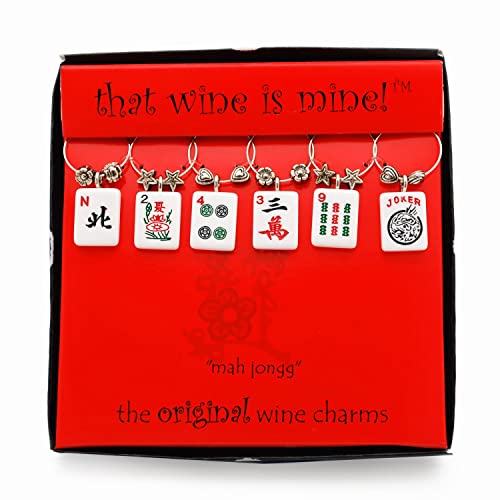 Wine Things Mahjong Wine Charms, Zinc Alloy Wine Glass Tags for Stem Glasses, Drink Markers Identifiers for Parties, Tastings, and Entertaining, Multicolor, Set of 6