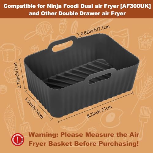 Silicone Air Fryer Liners for Ninja Foodi AF300UK, 2Pcs Ninja Foodi Dual Zone Air Fryer Accessories, Reusable Silicone Dual Basket Air Fryer Liner 7.6L