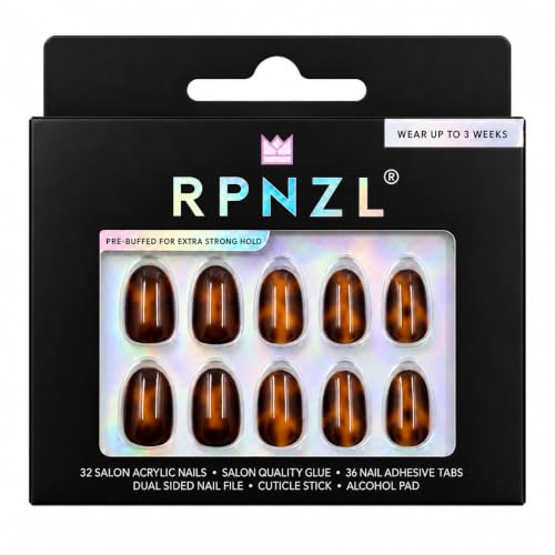 RPNZL Press On Nails - Tortoise | Amber Tortoise Shell Short Oval, Salon Quality | 32 Nails, 16 Sizes Kit with Glue and Adhesive Tabs I Female Founded - Beauty, Self Care