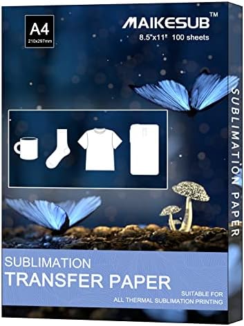 MAIKESUB Sublimation Paper Heat Transfer Paper  8.3x11.7 Inch 100 Sheets for Any Inkjet Printer which Match Sublimation Ink for DIY Unique Gifts for Mug T-Shirt Light Fabric Compatible