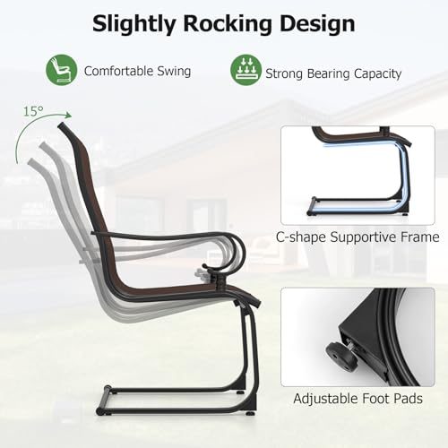 Image of Giantex Patio Dining Chairs Set of 2, High Back Outdoor Patio Chairs with Metal C Spring Frame, Heavy Duty Outside Dining Chairs for Porch Lawn Garden Backyard Balcony Pool, Brown