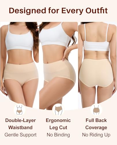 Image of Sunm Boutique Combed Cotton Underwear for Women, High Waisted Soft Briefs | Full Coverage Breathable Stretch Comfy Ladies Panties for Sensitive Skin Postpartum Yoga Work Everyday Wear