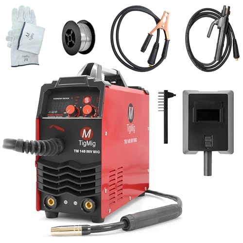 TIGMIG Saldatrice Inverter DC MIG/MAG (Con o Senza Gas) + MMA, TM140INVMIG, 140 AMP, Inverter IGBT (INCLUSI Bobina Filo Animato + Guanti + Maschera + Martello + Spazzola + Torcia) GARANZIA ITALIA