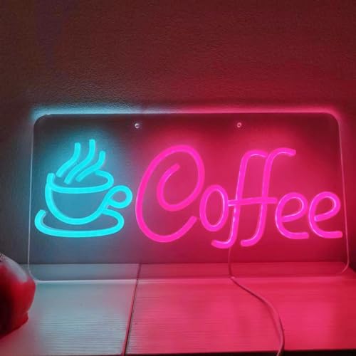 Image of Large Coffee Neon Sign Coffee Bar,LED Arylic Coffee Sign Coffee Shop Wall Decor,Dimmable Coffee Cup Neon Light Art Lights Beer Bar Club Windows Glass Party Coffee Station,5V USB Powered