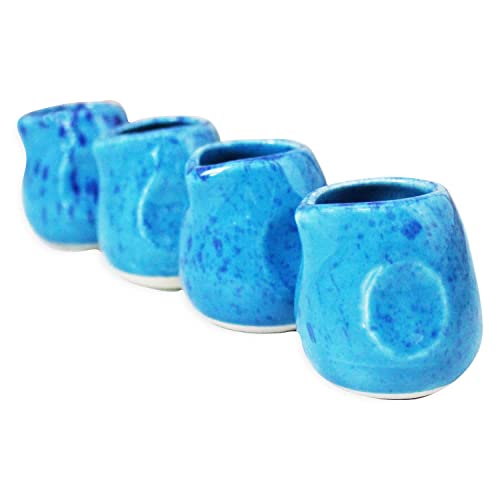 Roro Blue Speckled Hand Molded Ceramic Stoneware Tea And Coffee Creamer Cups Small Pitcher, X 4 #TOP15