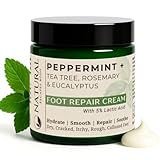 Natural Escapes Peppermint, Rosemary, Eucalyptus & Tea Tree Oil Foot Cream for Dry Feet, Cracked Heels, Calluses, Athlete's Foot - Heel Repair Cream for Women & Men (8 oz)
