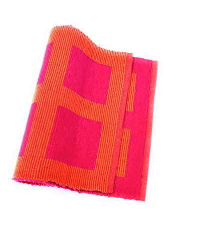Image of Rangbhar Handloom Ribbed Cotton Table Runner for Living /Dining Room /Home Decor, Anti Skid, Reversible, Machine Washable, 12 X 72 inches, Striped, Pink Orange Box