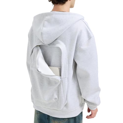 GIJOVANA Sweat à Capuche avec Poche de Sac à Dos pour Homme Sweatshirt avec Fermeture Éclair intégrale Veste de Voyage Hoodie Automne Hiver