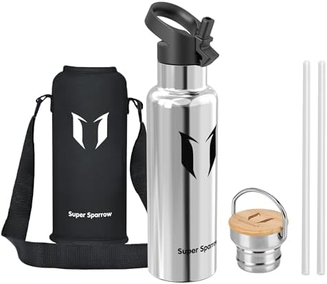 Sparrow Edelstahl Trinkflasche- 0.5L/0.75L/1L- Thermosflasche mit Strohhalm | Wasserflasche Auslaufsicher, Thermoskanne BPA-Frei & Kalt & Heiß - TwistTrail mit Trinkhalmdeckel, Rin