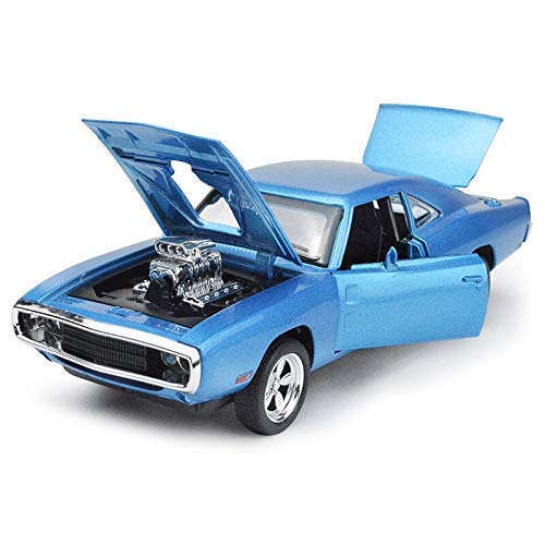 Image of WireScorts Fast & Furious 7 Diecast Metal Pullback Openable Doors Toy Cars with Flashing Light and Musical Sound for Gifts Toys for Kids Boys and Girls Children - Blue