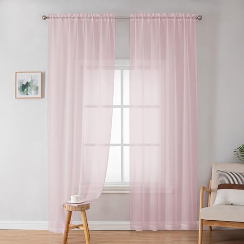 Image of OWENIE Sheer Curtain 72 Inches Long 2 Panels Set, Elegant Airy Transparent Rod Pocket Sheer French Door Curtains & Drapes for Living Room Bedroom, Blush Sheer Window Treatments, 42WX72L inch