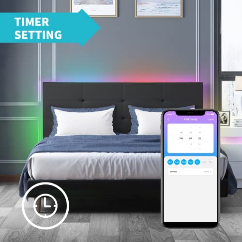 Cecer King Size Bed Frame With Rgb Led Headboard, Platform Bed Frame With Music Sync Compatible With Alexa Or Apps, Upholstered Bedframes Adjustable Lighting Effects/No Box Spring Needed, Black #TOP2