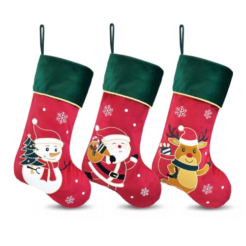 Ugiftcorner Bas Noël rouge vert velours 3 pcs 21 po