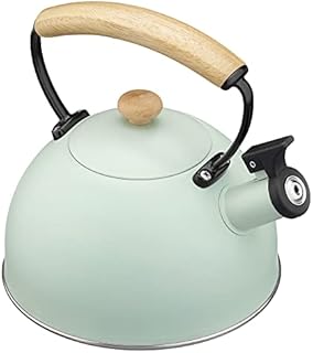 Navaris Stovetop Whistling Kettle - 2.3 Litre Stainless Steel Stove Top Hob Kettle with Whistle and Wood Handle - Mint Green