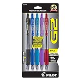 Pilot G2 Premium Retractable Gel-Ink Rolling Ball Pens, Bold Point (1.0mm), Assorted, 5/Pk (12487)