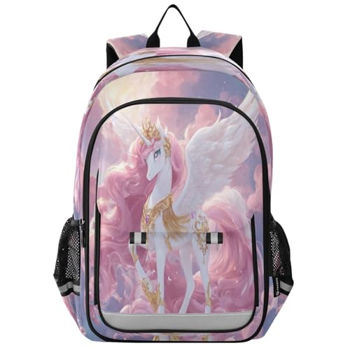 DOMIKING Winged Unicorn Pink Kids Backpack for Boys Girls School Backpack for Middle School Preschool Elementary Laptop Backpacks Bookbag for Women Toddler Men Travel