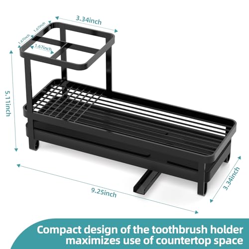 Amawarm Toothbrush Holders for Bathrooms, 3 Slots Rustproof Metal Tooth Brushing Organizer with 360° Drainage, Electric Tooth Brush Toothpaste Holder for Bathroom Countertop, Black