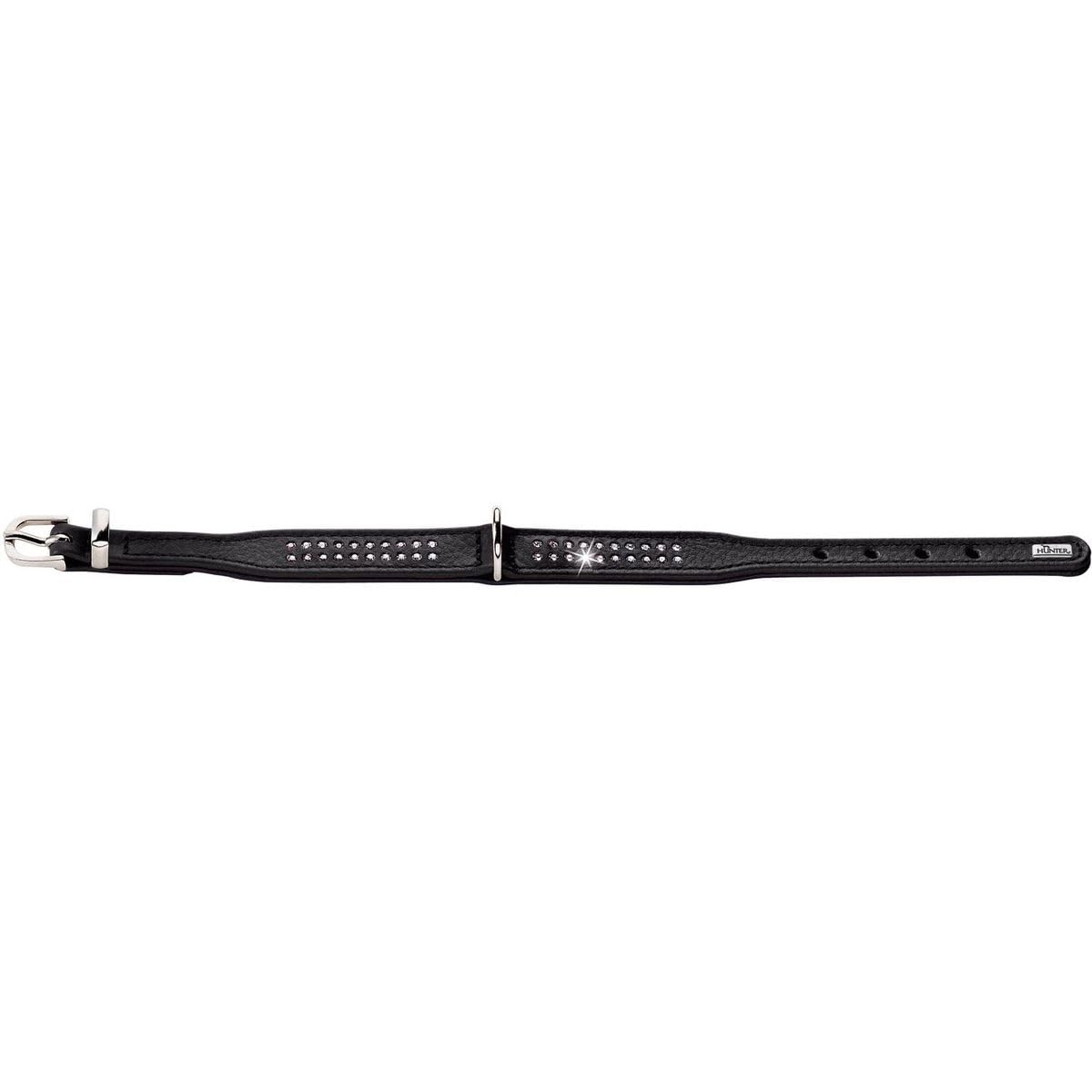 HUNTER DIAMOND PETIT Halsband für kleine Hunde, Leder, mit Strasssteinchen, 30 (XS), schwarz