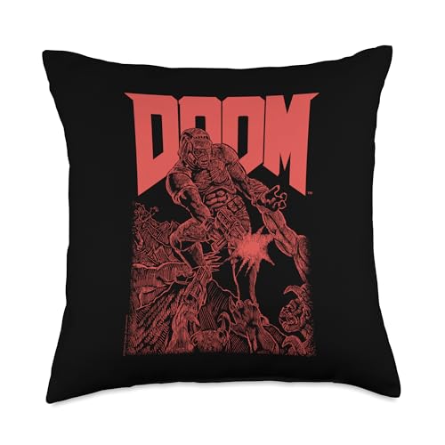 DOOM Red Sketched Cover Art Retro Video Game Throw Pillow
