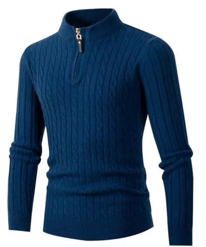 Men's Quarter Zip Up Sweater Solid Color Pullover Polo Mock Neck Cable Knit Thickened Sweaters2