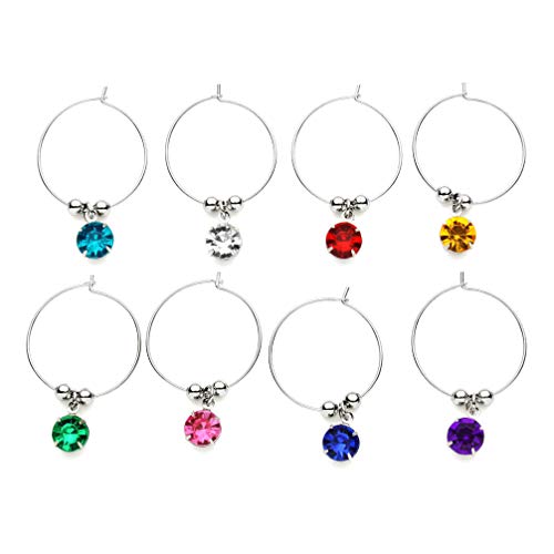 Hemoton Wine Glass Charms, 8pcs Diamonds Colorful Wine Glass Markers Charms Identifier for Wine Cocktails Martini Champagne for Christmas Birthday Party Bar (Mixed Colors) - Thumbnail 3