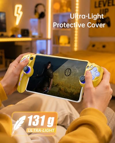 Image of UYIYE Protective Case Compatible with PlayStation Portal Remote Player, Soft Rubber Grip Cover with PreciseThin Fit, Anti-Scratch Shockproof Protection, Comfortable Hold & Cooling Design-Yellow&White