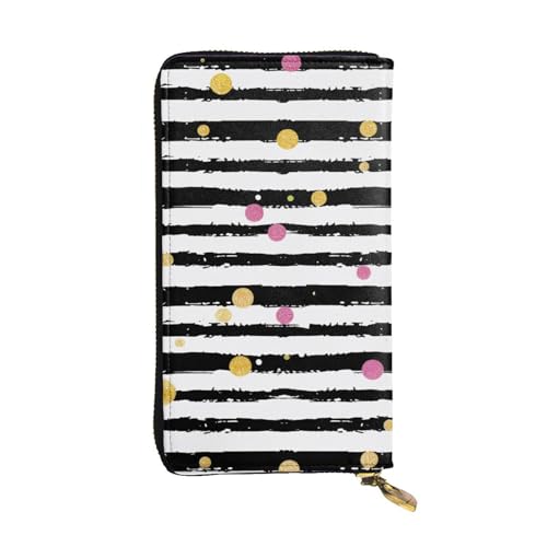 Women's Leather Wallet - Glitter Rainbow Polka Dot Stripe Black and White Prints Coin Purse Travel Card Holder Zipper Purse Cell Phone Handbag