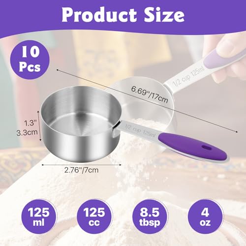10 Pz Vaso Medidor 1/2 Taza Acero Inoxidable Morado miniatura 2