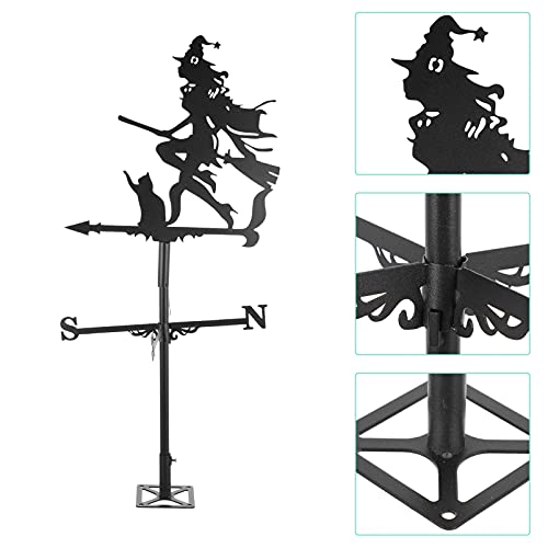 Amosfun Metal Witch Weathervane Flying Witch Cat Garden Weathervane Windblown Wicked Witch Weathervane With Roof Mount #TOP2