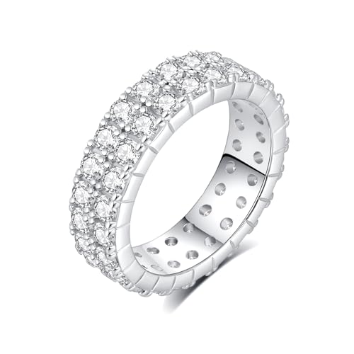 1.7 CTTW Moissanite Wedding Band Ring, 6mm Double Row Eternity Promise Ring for Women, D Color VVS1 Clarity Round Brilliant Moissanite Rings 925 Sterling Silver, Anniversary and Bridal Gift, All Size