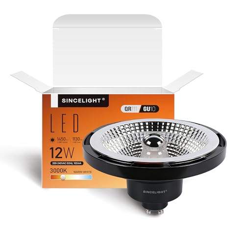 SINCELIGHT Bombillas LED GU10, Reflector QR111 de 12W, Focos Profesionales Antideslumbrantes AR111, Ángulo de Haz de 45 Grados, Blanco Cálido 3000K, Paquete de 1