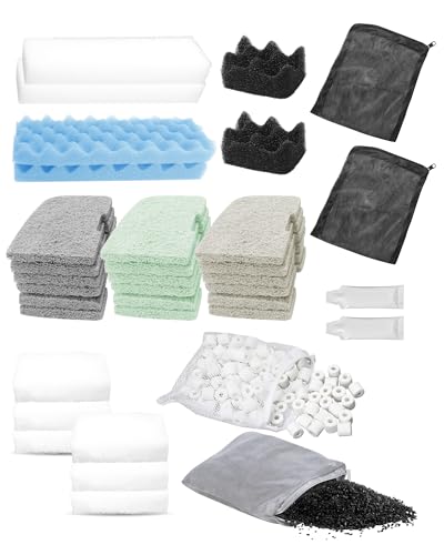 36 Pcs Filter Media Kit for Fluval 306/307 Canister Filters Include Water Polishing Pad Bio-Foam Pad Ammonia/Phosphate/Nitrite Remover 500g BioMax Media 500g Carbon Silicone Lube Filter Mesh Bag