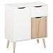 HOMCOM Meuble de Rangement Design scandinave 2 placards tiroir Coulissant Pieds Bois Massif pin Panneaux Particules Blanc chêne Clair