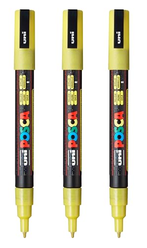 posca PC-3M Water-Based Paint Markers, Reversible Fine Tip (0.9-1.3mm), Glitter Yellow, 3 Count