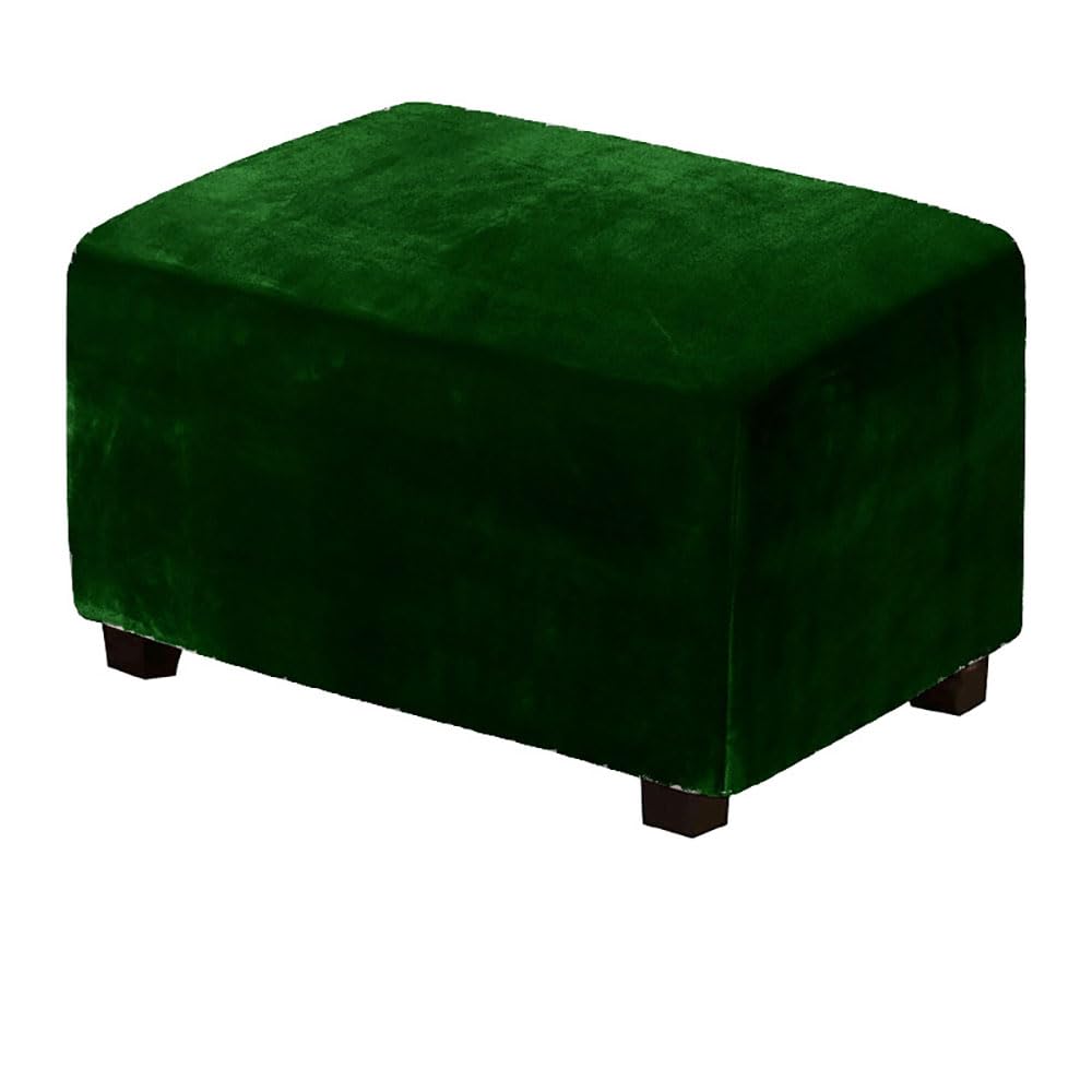FANSU Rectangle Ottoman Cover, Solid Color Velvet Stretch Footstool Slipcover Storage Stool Protector Covers with Elastic Bottom, Slipcover Storage Footstool (Dark Green,S)