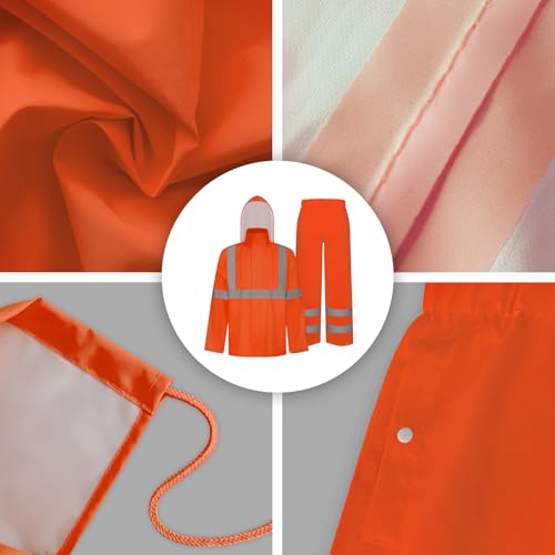Image of TCCFCCT High Vis Rain Jacket and Pants Rain Suits for Men Waterproof, Hi Vis Rain Coat for Men Women with Hood, High Visibility Rain Gear Reflective for Safety Work & Outdoor Activities, S-M Orange WP