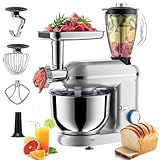 Stand Mixer, 1900W Kitchen Food Mixer with 6-Speed Settings & Tilt-Head Pulse Function, 6.5L Multifunctional Stand Mixer for Chopping, Kneading, Beating, Grinding, and Juicing, Silver