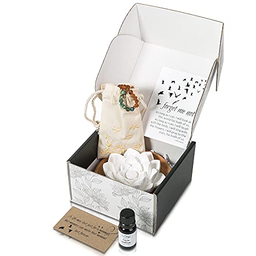 Product Image of the RB Amber Sympathy Gift Box - Bereavement Gifts Set with Lotus Diffuser, Gemstone Bracelet, Essential Oil, Flower Seeds, Card, and More - Memorial Gifts for Loss of Father, Mother, or Husband