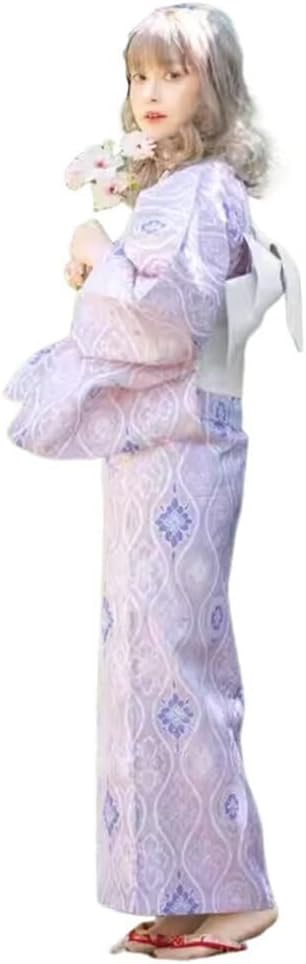 Women's Yukata Japanese Style Kimono Cotton Obi Belt Long Robe Costume Soft Breathable Floral 3-Piece Set Clothes