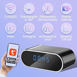 Tebetu Mini Telecamera Spia HD 1080p, WiFi Dual Band (2.4G/5G) con Audio, Visione Notturna IR & Rilevamento Movimento - Microcamera Nascosta per Baby Monitor, Casa e Ufficio