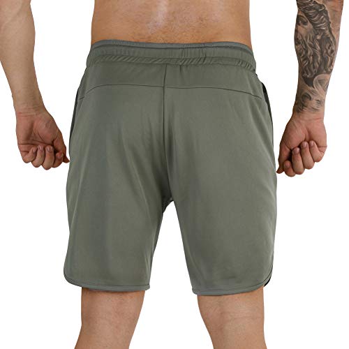 Wangdo Men's Workout Shorts 7" Running Shorts Athletic Bike Shorts Gym Shorts For Men With Zipper Pocket(Black+Green-S) #TOP3